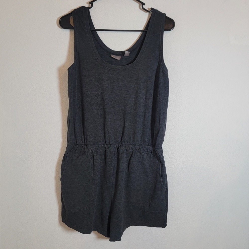 Zella Charcoal Heathered Gray Sleeveless Knit Romper Pockets Medium Casual